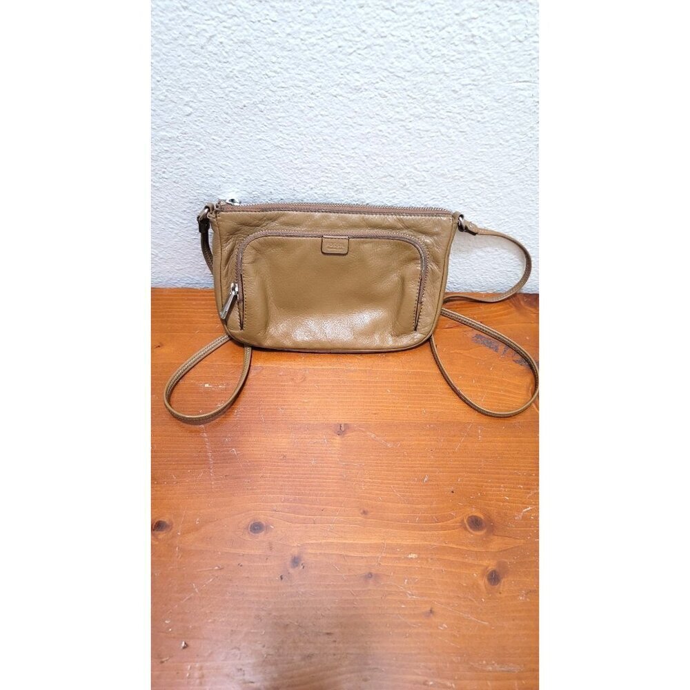 Fossil Crossbody Bag Womens Small Tan Leather Zip‎ Pocket Casual Everyday